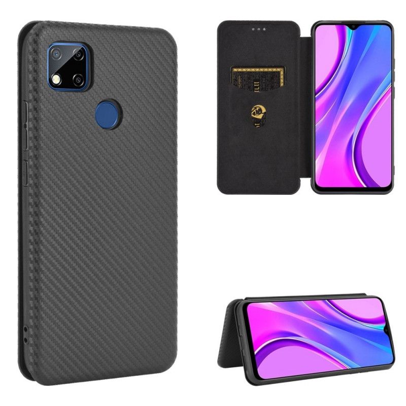 Flip Case Xiaomi Redmi 9C Schwarz Gefärbtes Kohlenstoffsilikon