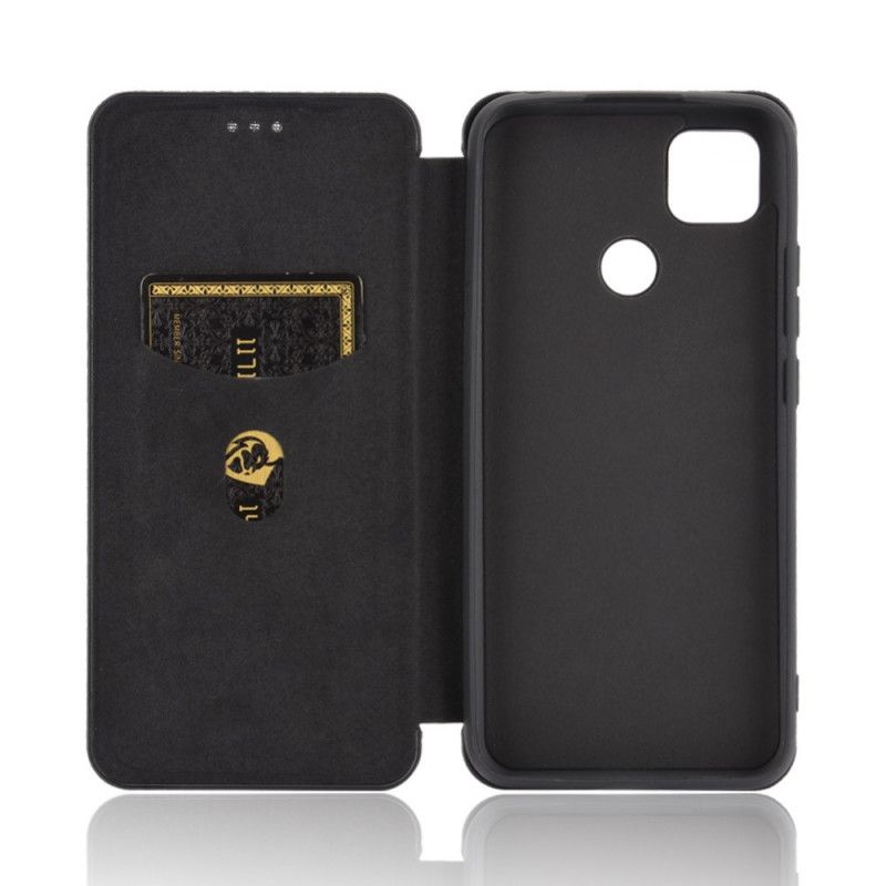 Flip Case Xiaomi Redmi 9C Schwarz Gefärbtes Kohlenstoffsilikon