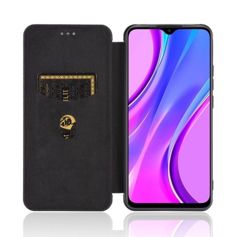 Flip Case Xiaomi Redmi 9C Schwarz Gefärbtes Kohlenstoffsilikon