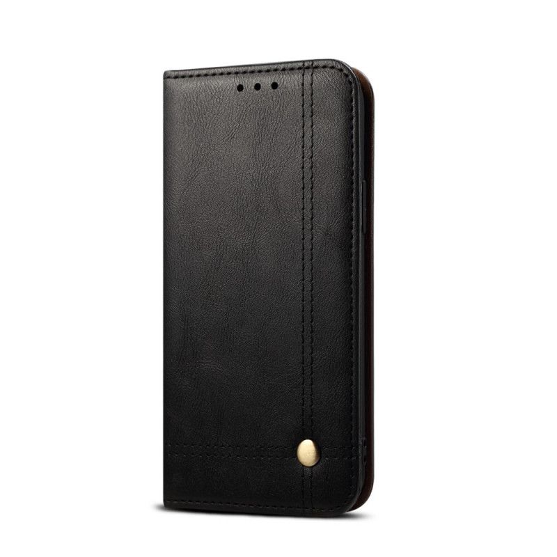 Flip Case Xiaomi Redmi 9C Schwarz Genähter Ledereffekt
