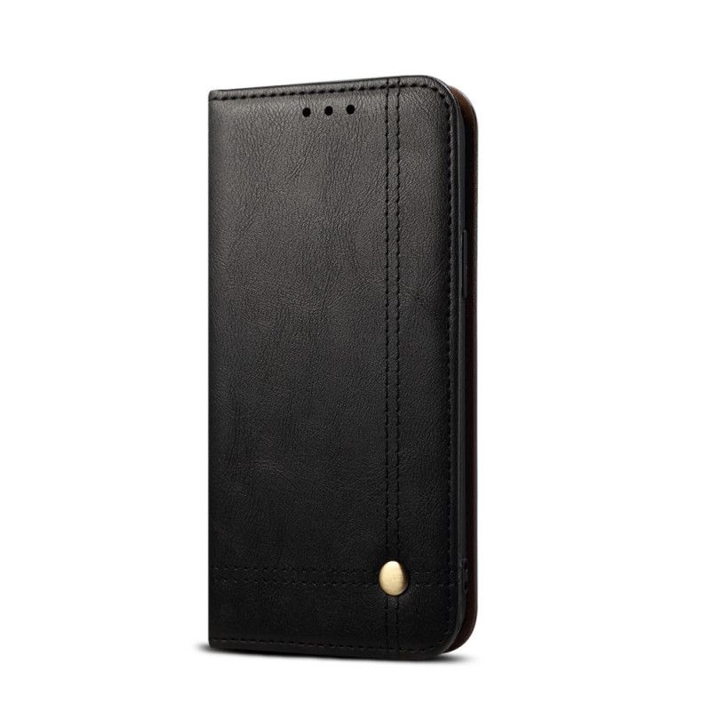 Flip Case Xiaomi Redmi 9C Schwarz Genähter Ledereffekt