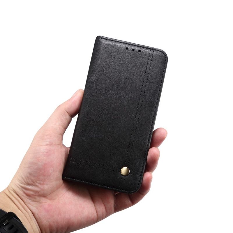 Flip Case Xiaomi Redmi 9C Schwarz Genähter Ledereffekt