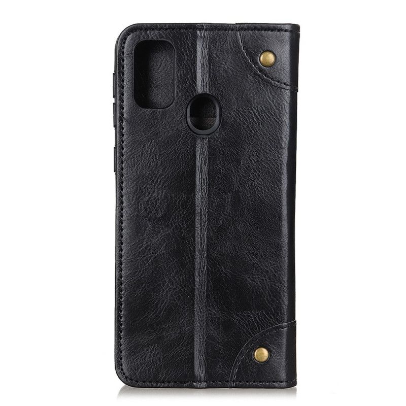 Flip Case Xiaomi Redmi 9C Schwarz Vintage Spaltledernieten