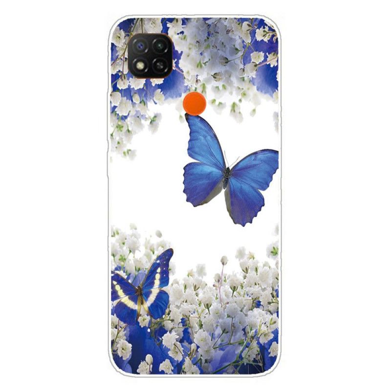 Hülle Xiaomi Redmi 9C Dunkelblau Schmetterlinge