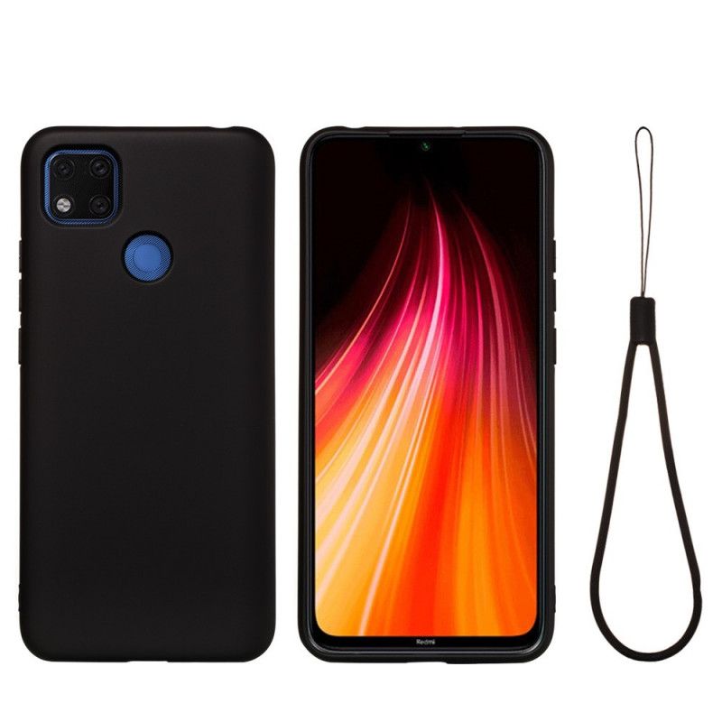 Hülle Xiaomi Redmi 9C Schwarz Flüssiges Silikon Mit Armband