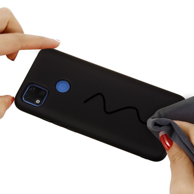 Hülle Xiaomi Redmi 9C Schwarz Flüssiges Silikon Mit Armband