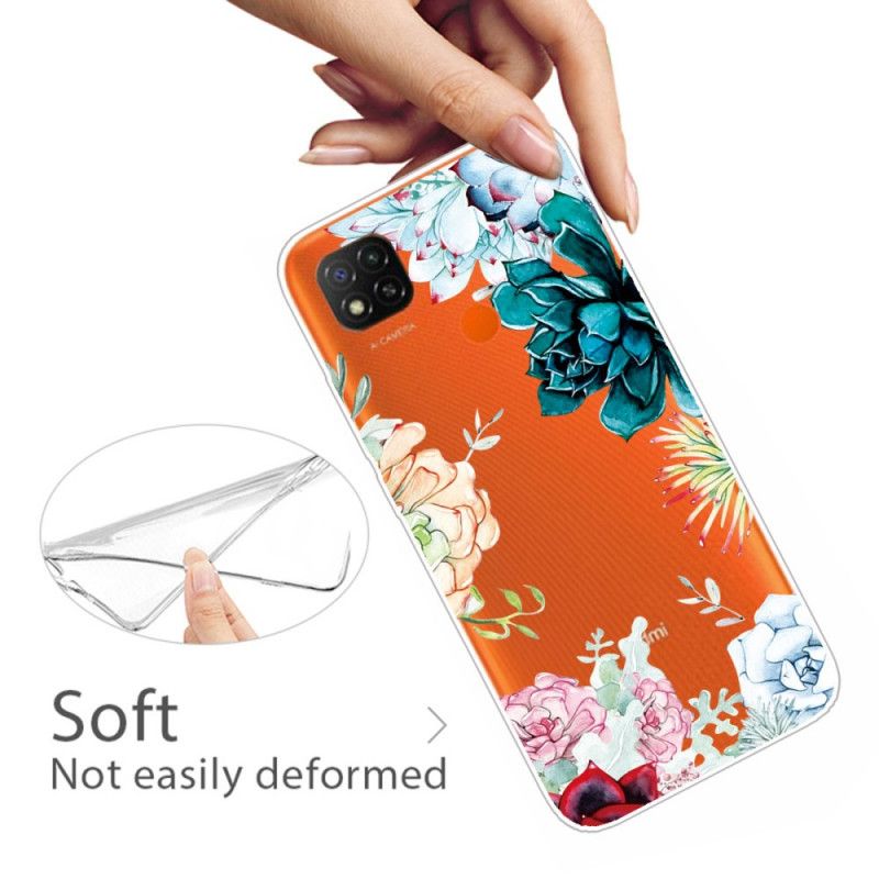 Hülle Xiaomi Redmi 9C Transparente Aquarellblumen