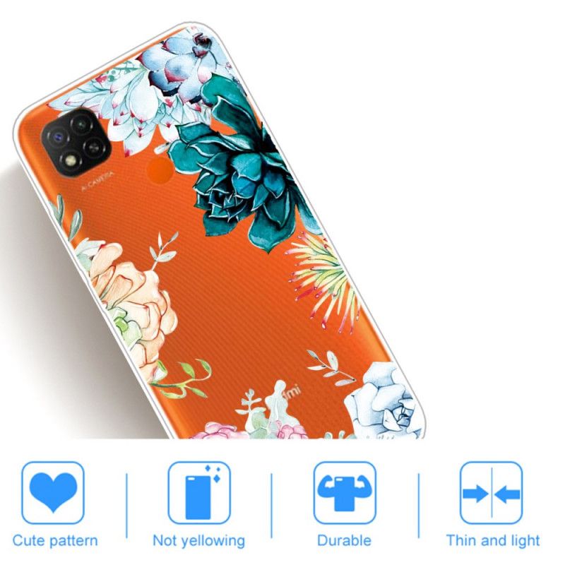 Hülle Xiaomi Redmi 9C Transparente Aquarellblumen