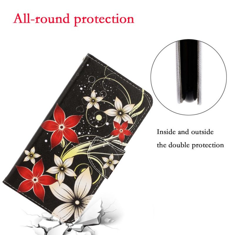 Lederhüllen Für Xiaomi Redmi 9C Bunte Blumen Mit Einem Riemen