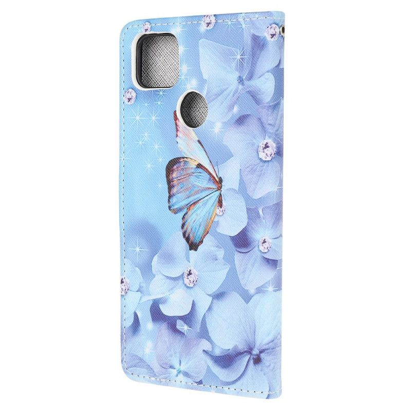 Lederhüllen Für Xiaomi Redmi 9C Diamantschmetterlinge Mit Tanga