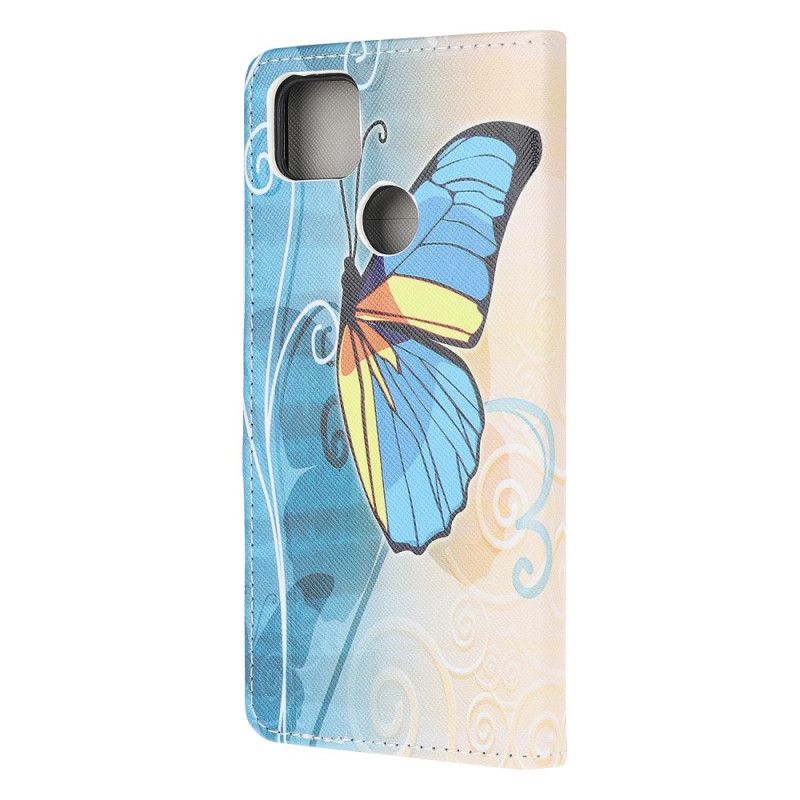 Lederhüllen Xiaomi Redmi 9C Blauer Und Gelber Schmetterling