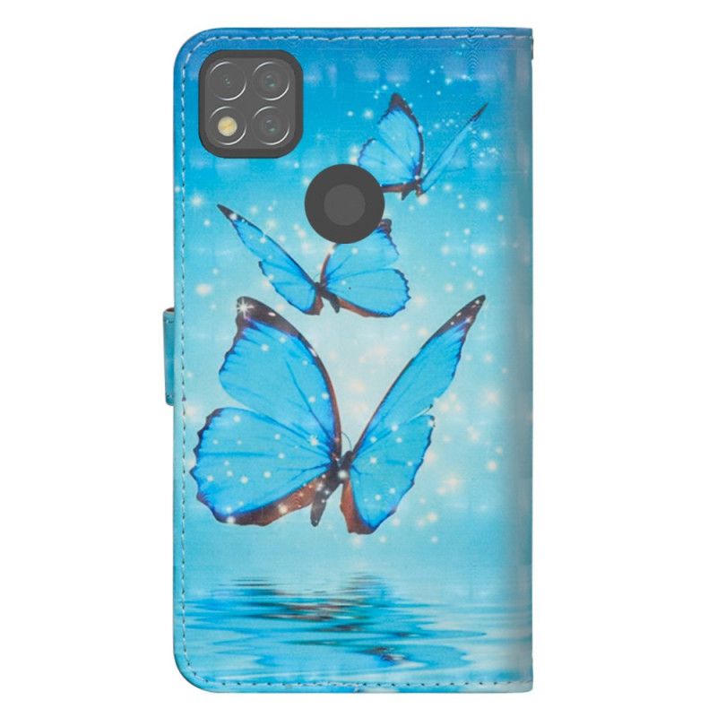 Lederhüllen Xiaomi Redmi 9C Fliegende Blaue Schmetterlinge