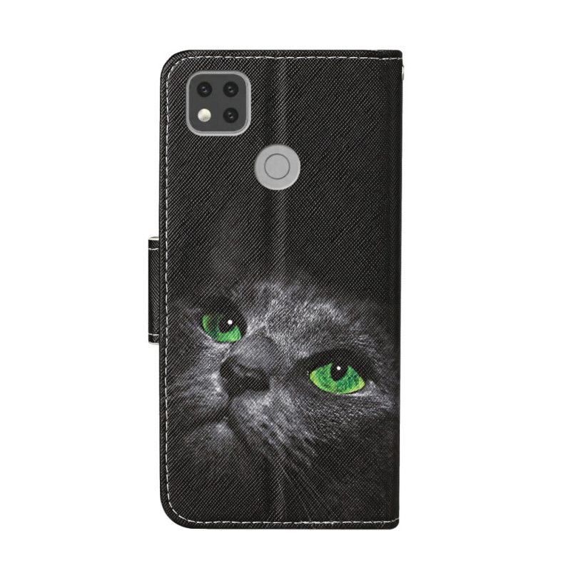 Lederhüllen Xiaomi Redmi 9C Grüne Augen Einer Schwarzen Katze