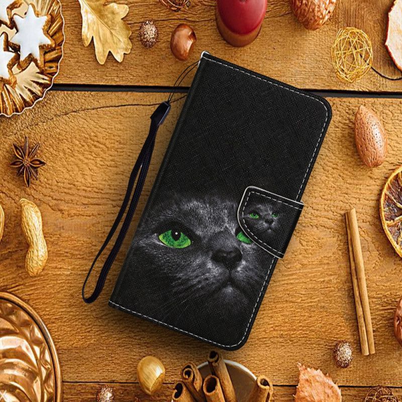 Lederhüllen Xiaomi Redmi 9C Grüne Augen Einer Schwarzen Katze