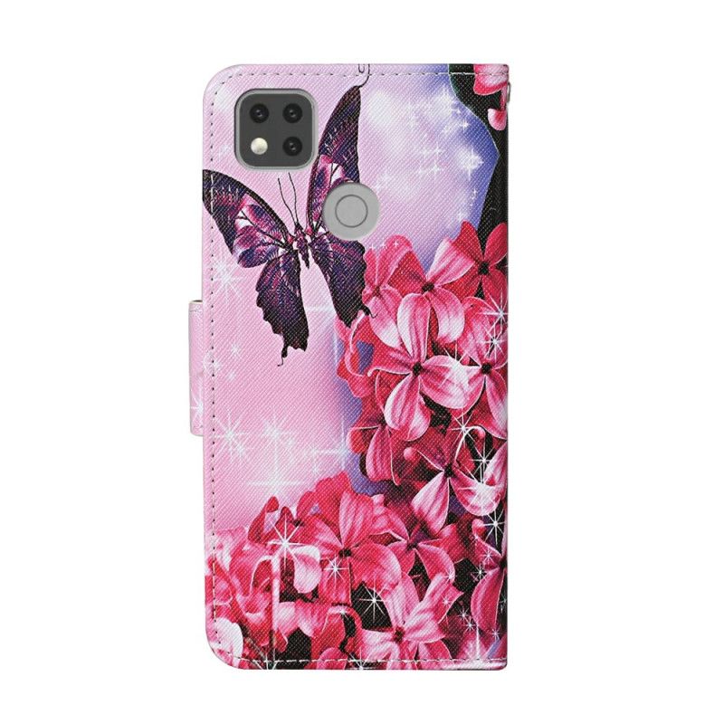 Lederhüllen Xiaomi Redmi 9C Handyhülle Schmetterlinge Im Zaubergarten