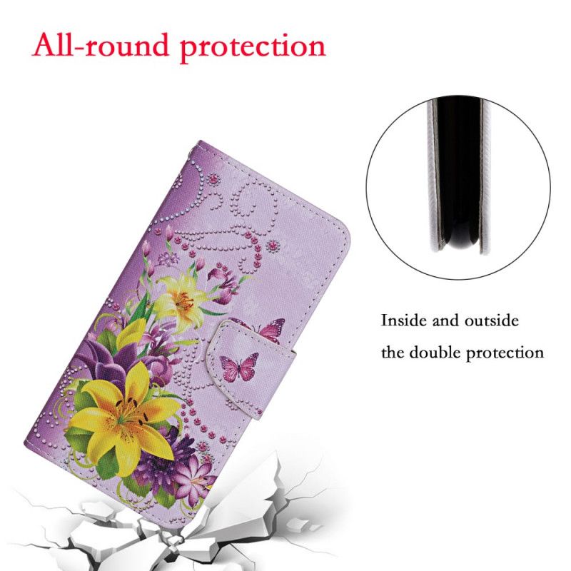 Lederhüllen Xiaomi Redmi 9C Handyhülle Schmetterlinge Und Südliche Blüten Mit Tanga