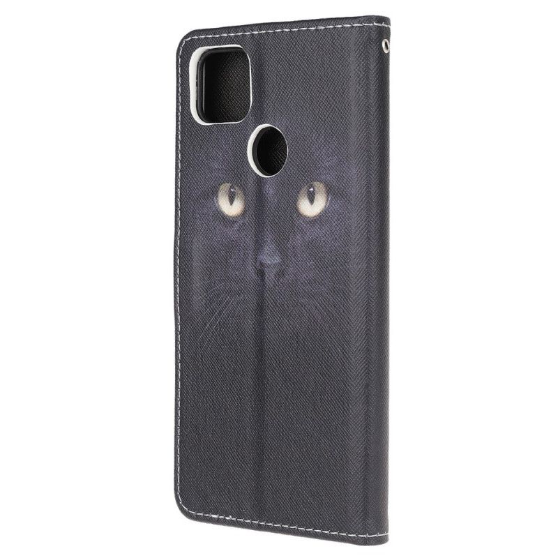 Lederhüllen Xiaomi Redmi 9C Handyhülle Schwarze Katzenaugen Mit Tanga