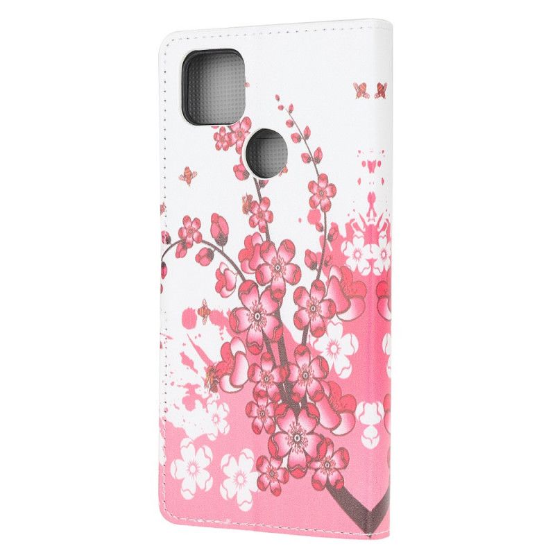 Lederhüllen Xiaomi Redmi 9C Magenta Tropische Blumen