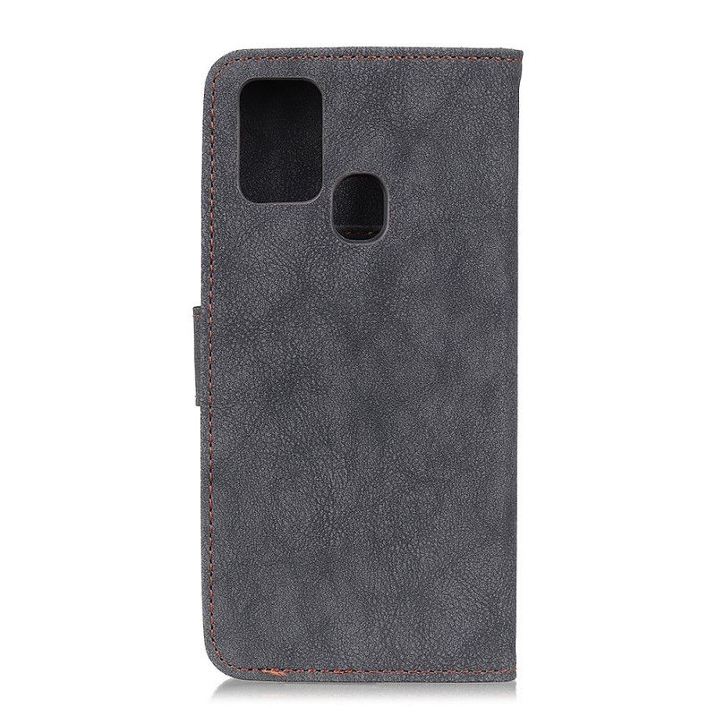 Lederhüllen Xiaomi Redmi 9C Schwarz Handyhülle Retro Khazneh Spaltleder