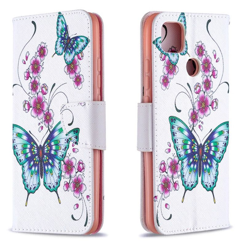 Lederhüllen Xiaomi Redmi 9C Schwarz Handyhülle Unglaubliche Schmetterlinge