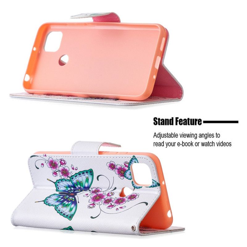 Lederhüllen Xiaomi Redmi 9C Schwarz Handyhülle Unglaubliche Schmetterlinge