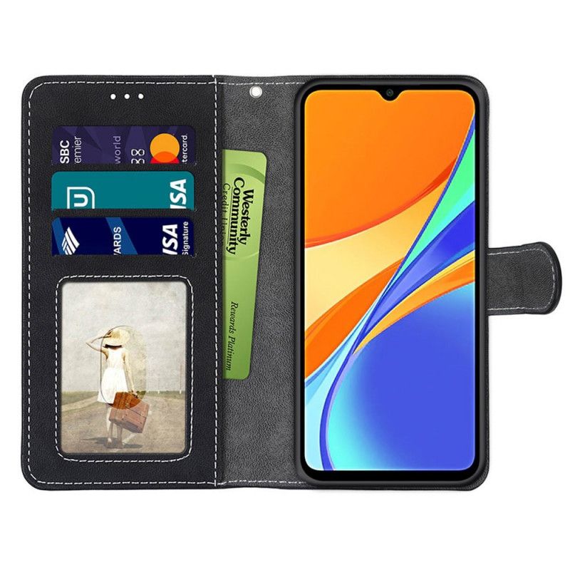 Lederhüllen Xiaomi Redmi 9C Schwarz Handyhülle Vintage Neue Farben Kunstleder