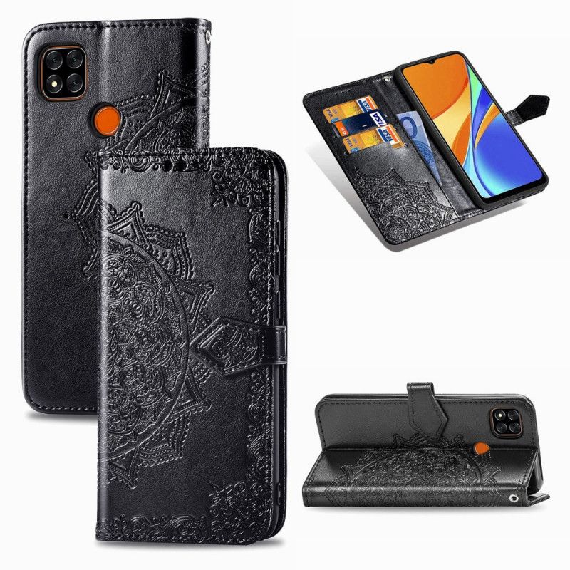 Lederhüllen Xiaomi Redmi 9C Schwarz Mandala Mittleren Alters