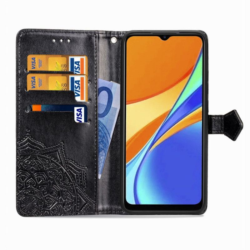 Lederhüllen Xiaomi Redmi 9C Schwarz Mandala Mittleren Alters