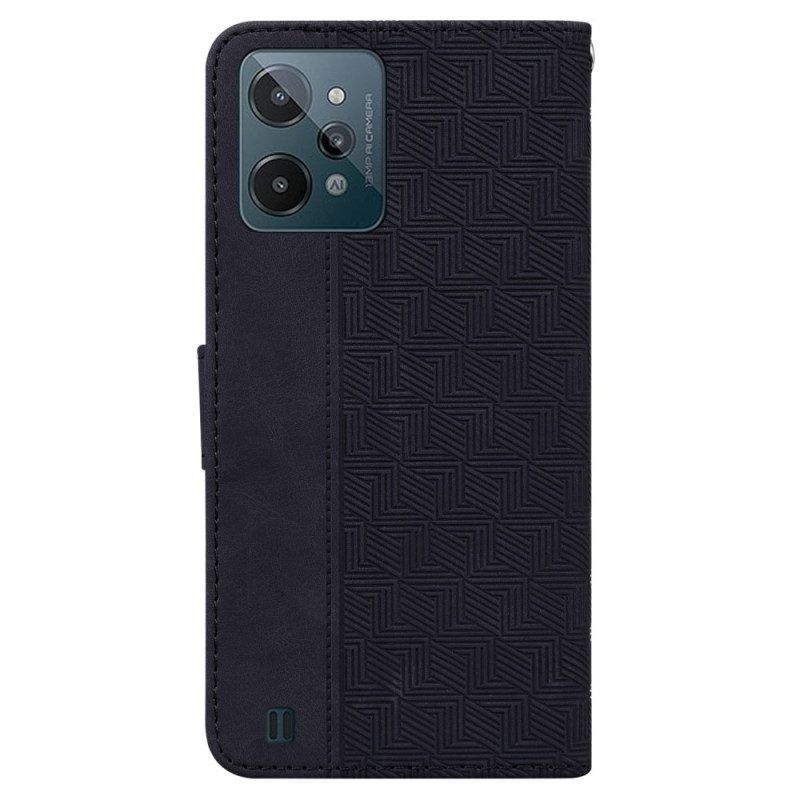 Flip Case Für Realme C31 Geometrisches Kunstleder Mit Riemen