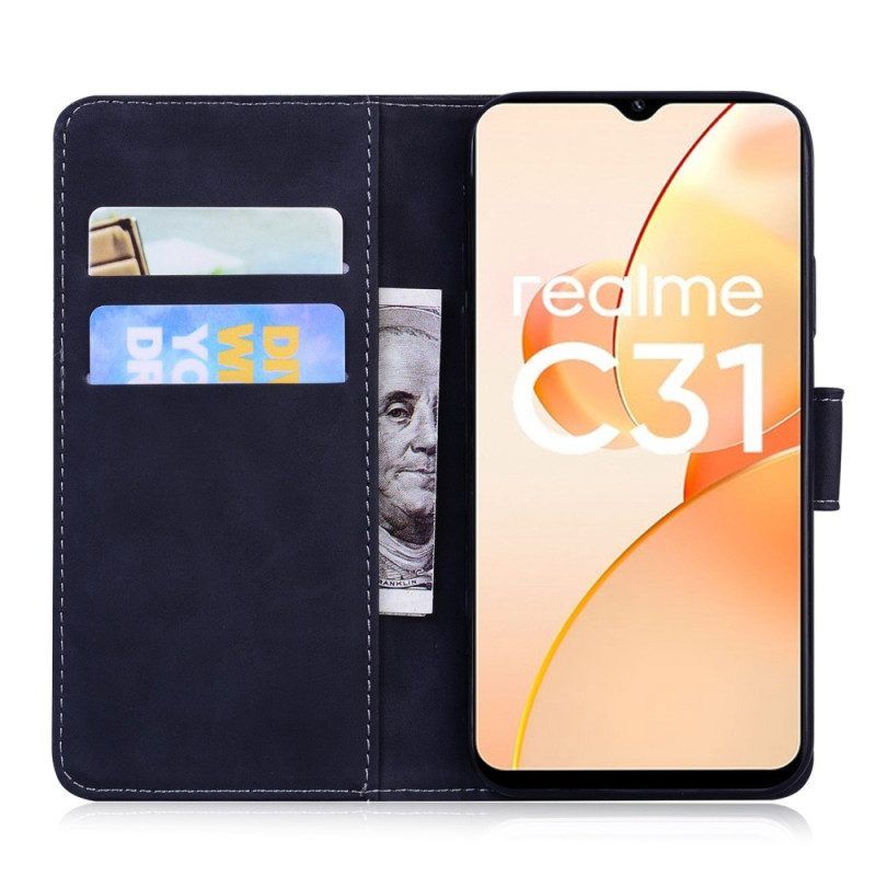 Flip Case Für Realme C31 Schmetterling Aus Kunstleder