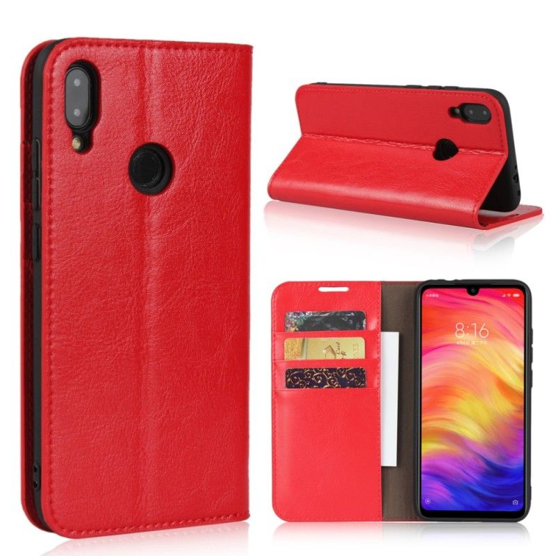 Flip Case Xiaomi Redmi Note 7 Schwarz Echtes Gealtertes Leder