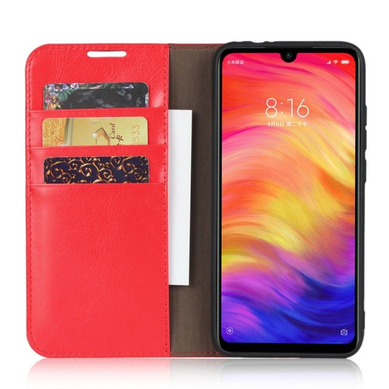 Flip Case Xiaomi Redmi Note 7 Schwarz Echtes Gealtertes Leder