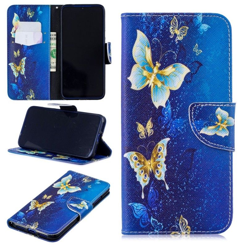 Lederhüllen Xiaomi Redmi Note 7 Magenta Handyhülle Schmetterlinge In Der Nacht