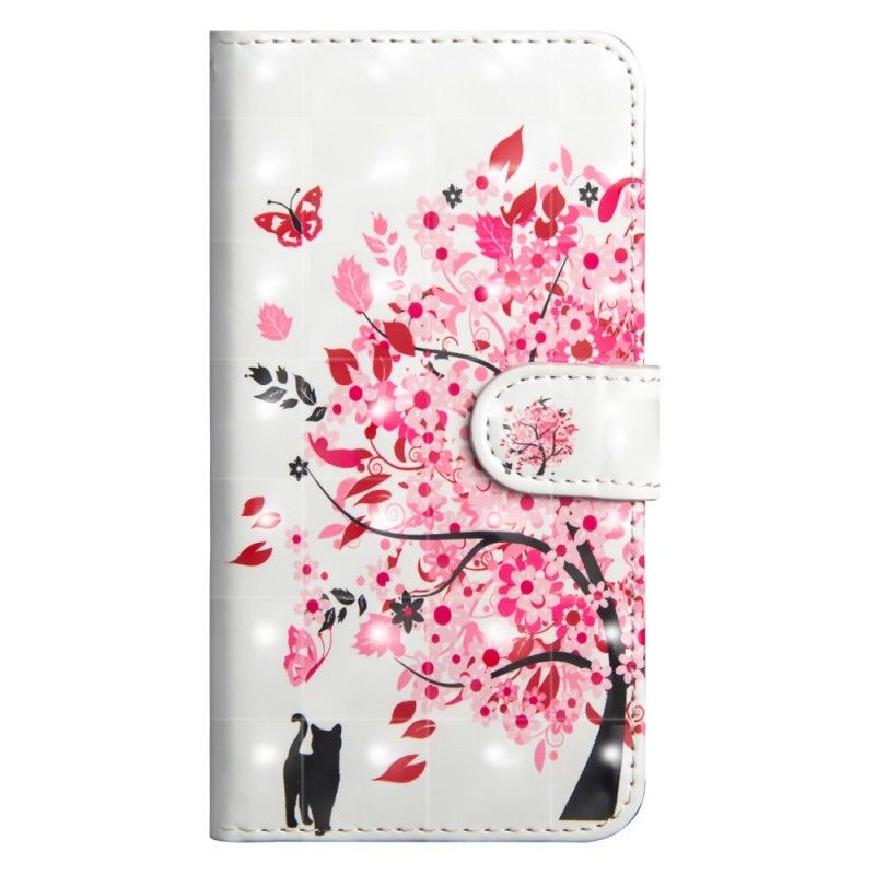 Lederhüllen Xiaomi Redmi Note 7 Rosa Baum Und Schwarze Katze