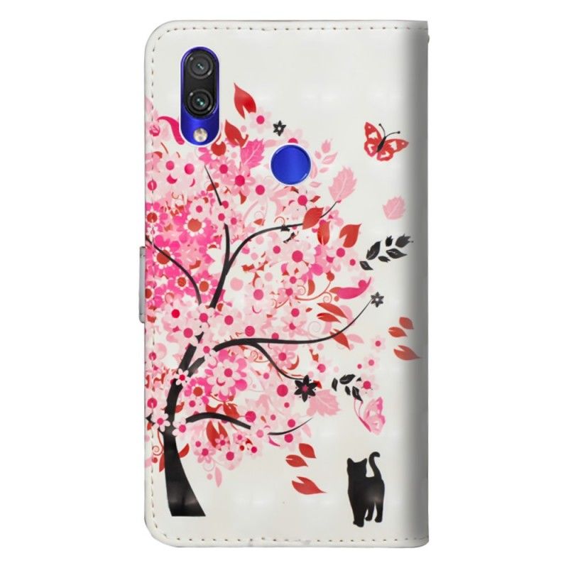 Lederhüllen Xiaomi Redmi Note 7 Rosa Baum Und Schwarze Katze