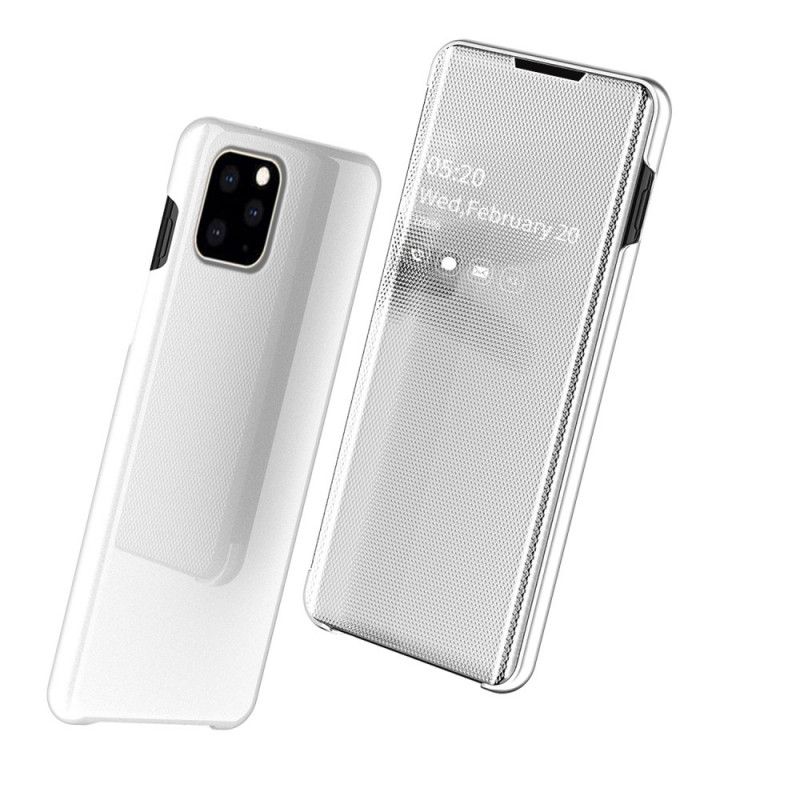 Ansichtsabdeckung iPhone 11 Pro Max Schwarz Spiegel Und Kunstleder