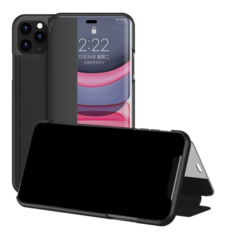 Ansichtsabdeckung iPhone 11 Pro Max Schwarz Strukturiertes Kunstleder