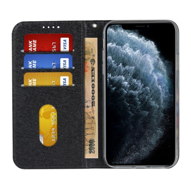 Flip Case Für iPhone 11 Pro Max Schwarz Weicher Lederstil Mit Riemen