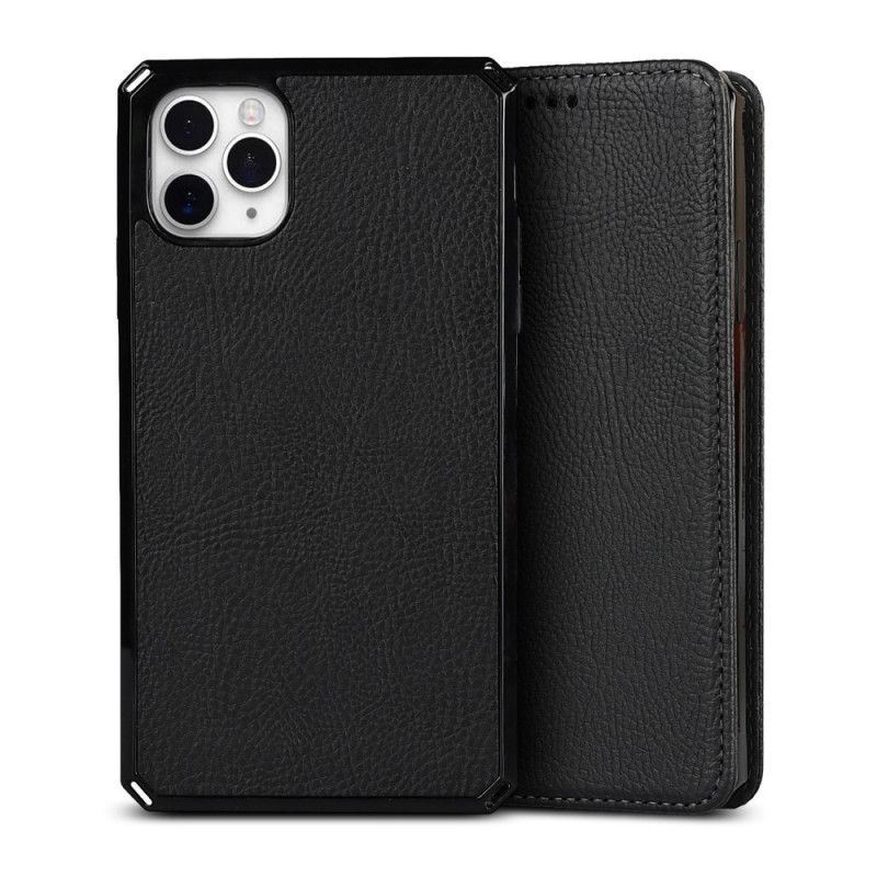 Flip Case iPhone 11 Pro Max Schwarz Abnehmbare Schale Aus Echtem Litschileder