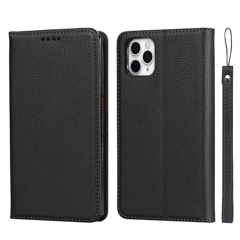 Flip Case iPhone 11 Pro Max Schwarz Abnehmbare Schale Aus Echtem Litschileder