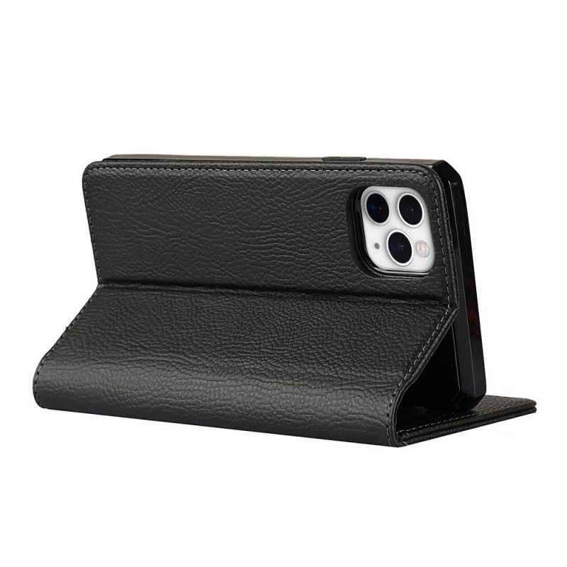 Flip Case iPhone 11 Pro Max Schwarz Abnehmbare Schale Aus Echtem Litschileder