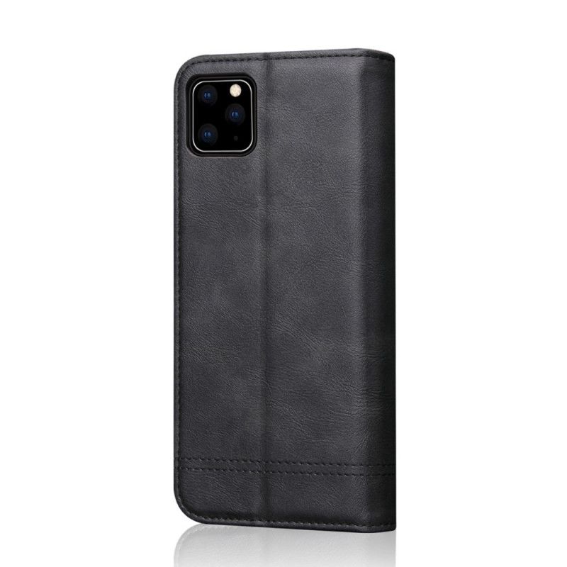 Flip Case iPhone 11 Pro Max Schwarz Genähter Ledereffekt