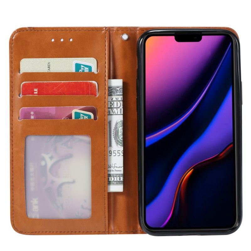 Flip Case iPhone 11 Pro Max Schwarz Handyhülle Kartenhalter Aus Kunstleder