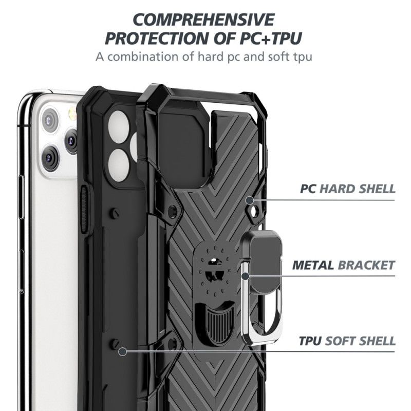 Hülle Für iPhone 11 Pro Max Schwarz Abnehmbarer Ringhalter