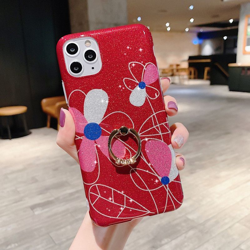 Hülle iPhone 11 Pro Max Rot Pailletten Mit Blumenringhalter