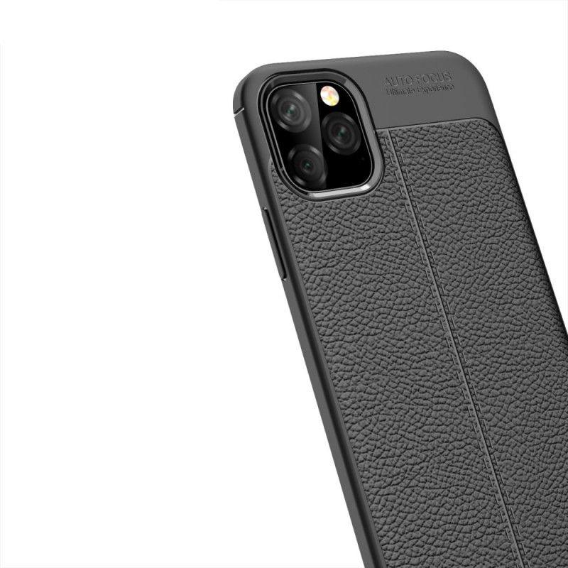 Hülle iPhone 11 Pro Max Schwarz Doppellinien-Litschileder-Effekt