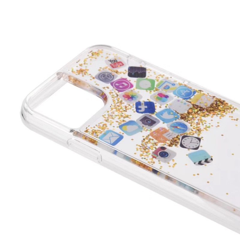 Hülle iPhone 11 Pro Max Silber Handyhülle Glitzer-App-Symbole