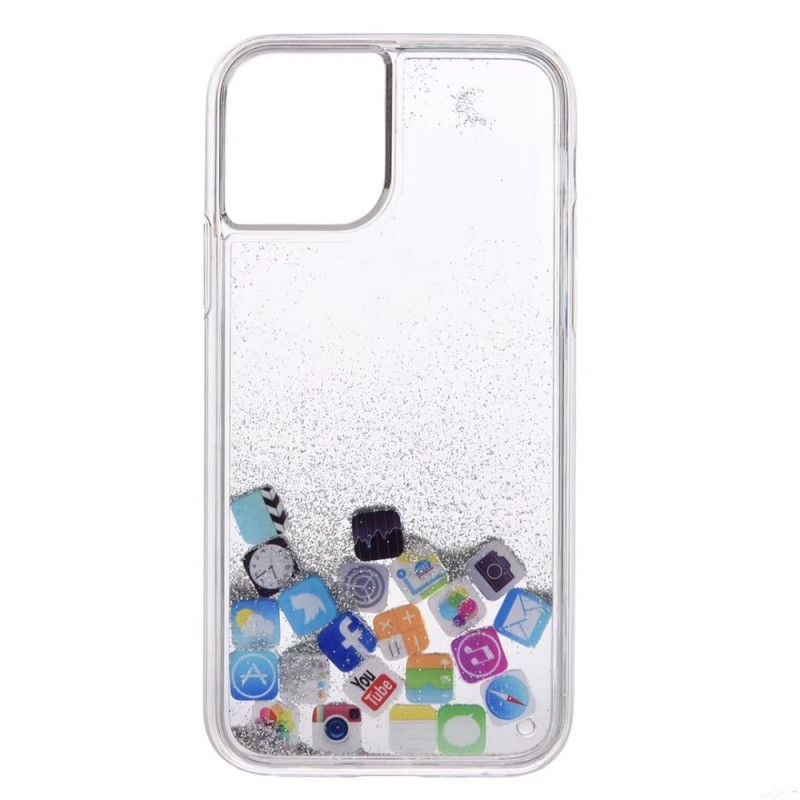 Hülle iPhone 11 Pro Max Silber Handyhülle Glitzer-App-Symbole