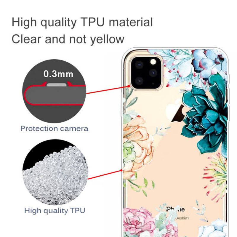 Hülle iPhone 11 Pro Max Transparente Aquarellblumen