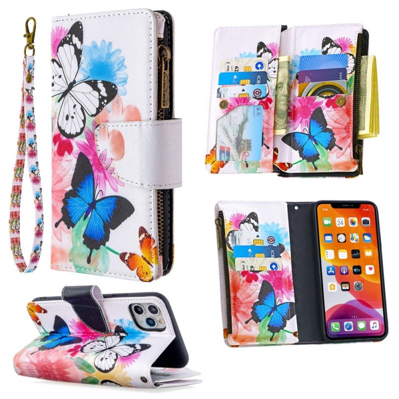 Lederhüllen Für iPhone 11 Pro Max Schwarz Schmetterlings-Reißverschlusstasche